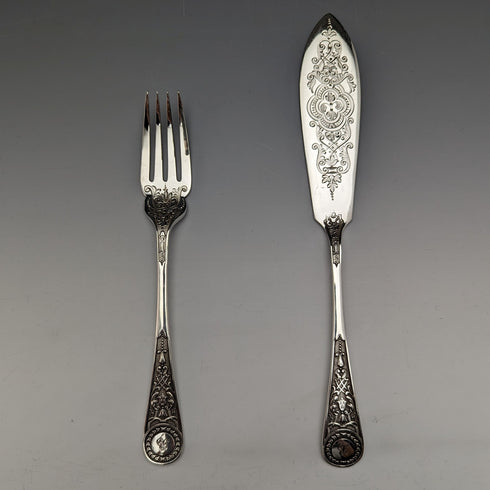 British antique silver plate fish cutlery 12 pair set boxed Cooper Brothers